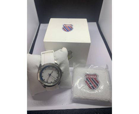 A K SWISS WRIST WATCH IN A PRESENTATION BOX SEEN WORKING BUT NO WARRANTY 