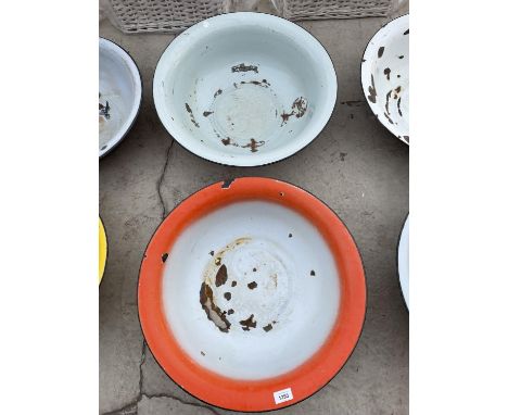 TWO LARGE ENAMEL WASH BOWLS 