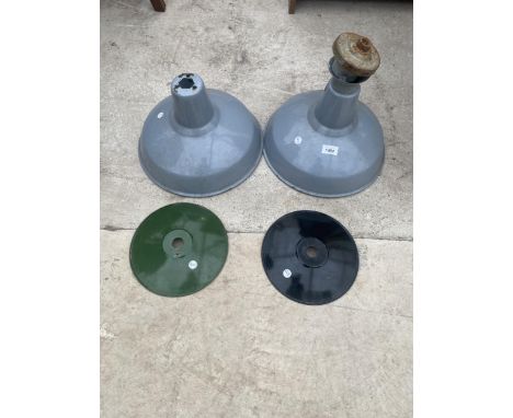 A PAIR OF INDUSTRIAL STYLE LIGHT SHADES 