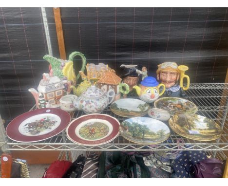AN ASSORTMENT OF CERAMIC ITEMS TO INCLUDE COLLECTORS PLATES, TEAPOTS AND TOBY STYLE JUGS ETC 