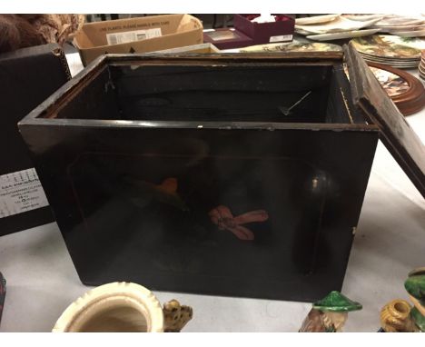 AN INLAID WOODEN BOX WITH A QUANTITY OF CERAMICS TO INCLUDE DOULTON, NAO, ROYAL ADDERLEY ETC 