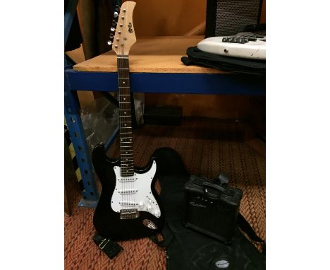 A POWERPLAY ELECTRIC GUITAR WITH ROCKBURN AMPLIFIER AND CASE 