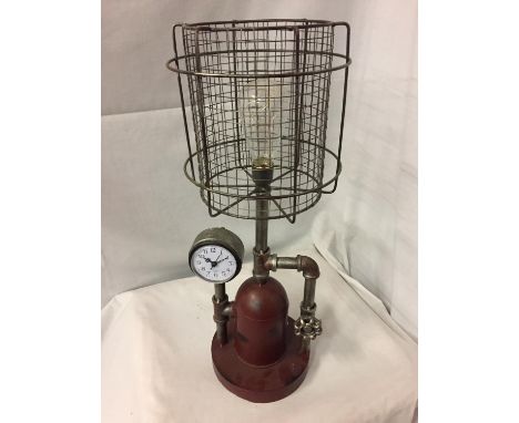 A STEAM PUNK STYLE DECORATIVE LAMP AND CLOCK 