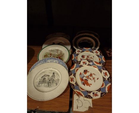 A COLLECTION OF NINE DECORATIVE PLATES MOSTLY SPODE , TO INCLUDE THE " FIRST EDITION CHURCH OF ST, MARY THE VIRGIN ALDERMANBU