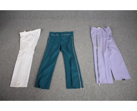 Three pairs of bespoke made vintage flared trousers in various colours,&nbsp;(to fit waist 32'' approx).