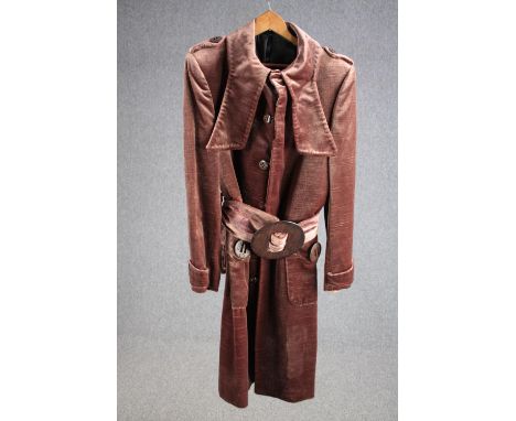 A vintage bespoke made brown/purple velvet mix overcoat with statement collar and buckle,&nbsp;(to fit chest 38'' approx).