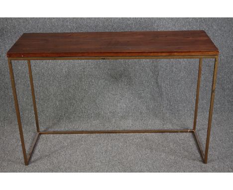 Console table, contemporary stained pine on a metal frame. H.79 W.120 D.40cm. 