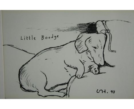 David Hockney (British b. 1937). Offset lithograph titled 'Little Boodge'. Hockney painted his miniature daschunds, Stanley a