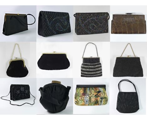 A collection of modern and vintage handbags, to include a Lewis fabric handbag, fitted interior and top opening clasp, a Brit