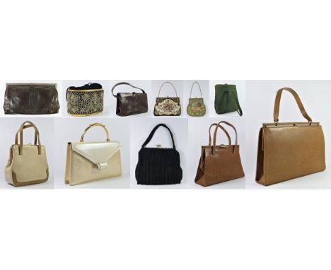A collection of modern and vintage handbags, to include a black velvet handbag, wirework detail, a 1960's beaded bag, a tapes