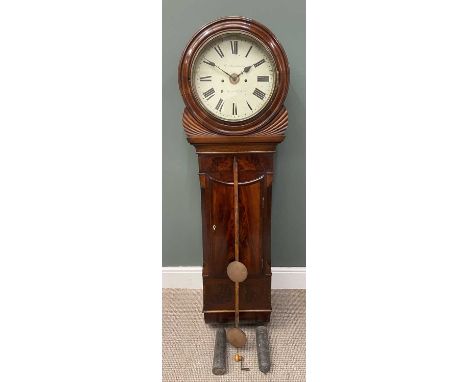 MID-19TH CENTURY TAVERN WALL ALARM CLOCK BY THOMAS LEADBEATER, WREXHAM, painted circular dial, subsidiary centre alarm dial, 