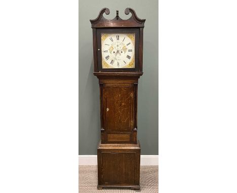 OWEN WILLIAMS PENRHYN OAK LONGCASE CLOCK CIRCA 1830, 14-inch square painted dial set with Roman numerals, subsidiary seconds 