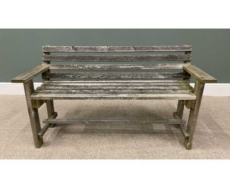 SLATTED TEAK GARDEN BENCH, 71cms H, 133cms W, 54cms DProvenance: deceased estate Denbighshire