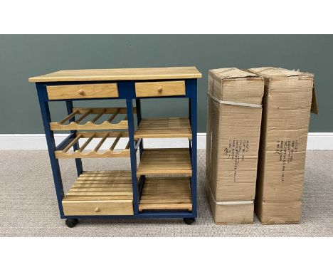 THREE MODERN KITCHEN TROLLEY / WORKSTATIONS, 1 x assembled, 2 x flat packed and boxed, 86cms H, 77cms approx. W, 37cms D (the