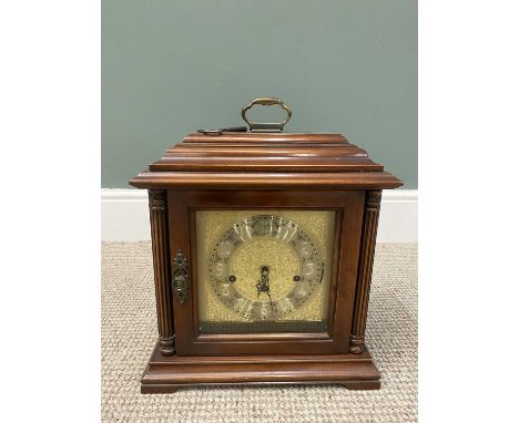 FRANZ HERMLE REPRODUCTION MAHOGANY BRACKET CLOCK, having a gilt foliate embossed dial set with Arabic numerals before a West 