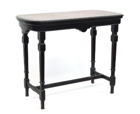 A continental burr walnut and ebonised card table with floral marquetry, 91cm wide, 45cm deep, 72cm high 