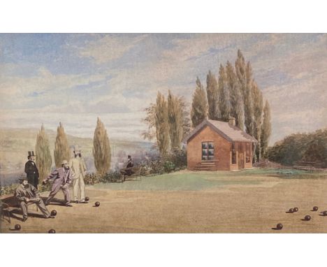 A late 19th century watercolour of gentlemen playing bowls, 25x40cm 