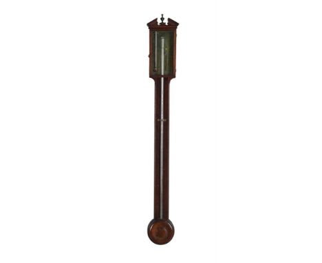 A George III mahogany and inlaid stick barometer, c.1800, And. Nago &amp; Co., Londonm, the brass register plates with the us