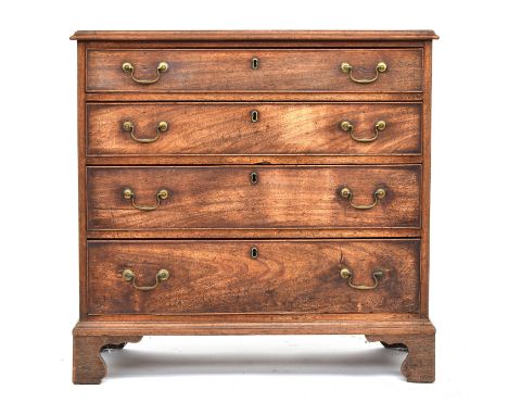 A George III mahogany chest of four graduating drawers, on bracket feet, 84cm wide, 46cm deep, 81cm high 
