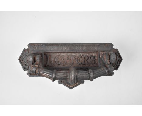 A Mid/Late Victorian Combination Letter Flap and Door Knocker in Cast Iron, 21.5cms Wide