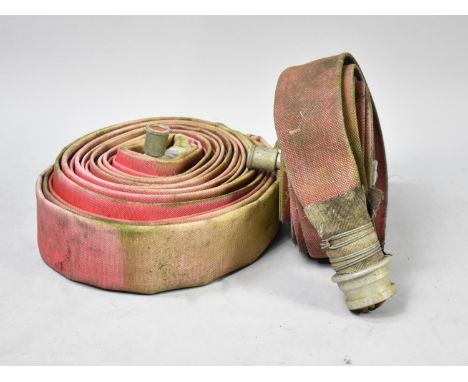 A Pair of Vintage Canvas Fire Engine Hoses with Alloy Fittings 