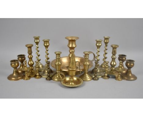 A Collection of Various Brass Candlesticks, Bed Chamber Stick Etc 
