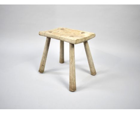 A Vintage Rustic Rectangular Topped Stool on Turned Splayed Support, 32x22cms 
