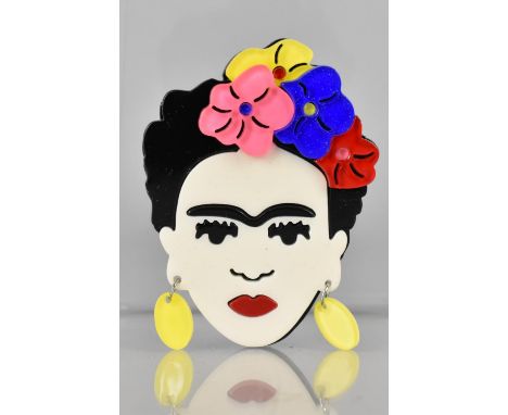 A Vintage Style Frida Kahlo Brooch in the Manner of Lea Stein, 4.5x6.5cm 