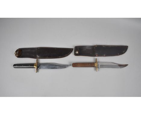 Two Mid 20th Century Wooden Venture Bowie Knives with Wooden and Horn Scales 