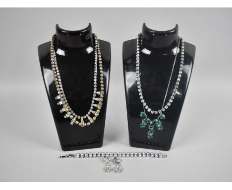 A Collection of Various Vintage Rhinestone Jewellery to include Bracelet, Four Necklaces and a Pair of Screw Back Earrings 