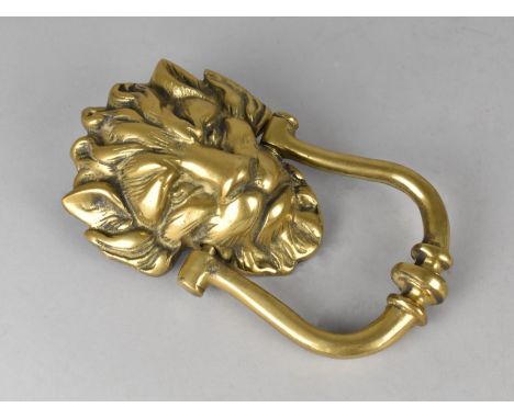 A Modern Cast Brass Lion Mask Door Knocker, 21cms High 