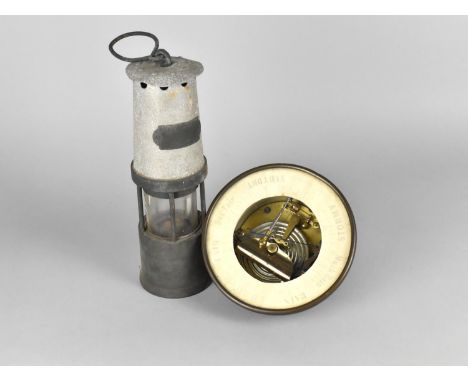 A  Vintage Miners Safety Lamp together with a Circular Aneroid Barometer, Condition issues to Both 