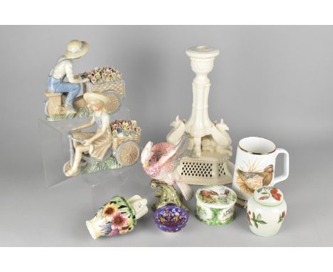 A Collection of Various Ceramics to Comprise Large Royal Creamware Candlestick of Classical Form with Pierced ase and Griffin