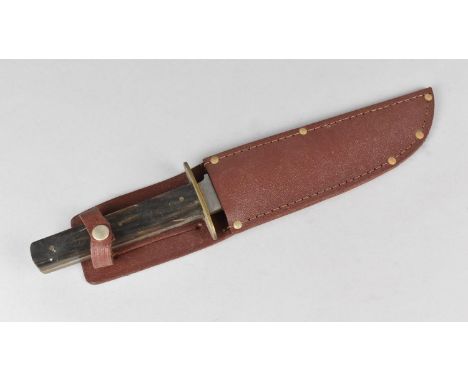 A Mid/Late 20th Century Bowie Knife by Nowill and Sons in Leather Sheath, Horn Scales, 26cms Long 