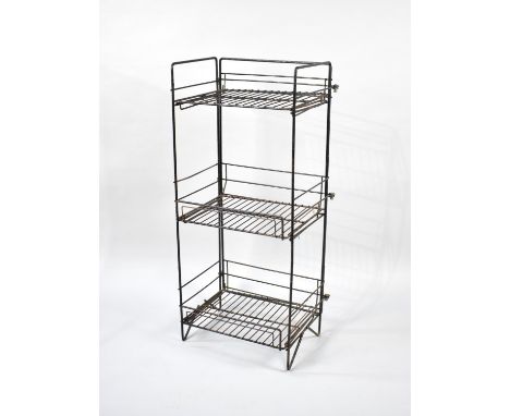 A Black Painted Wire Folding Three Shelf Rack, 98cm high 