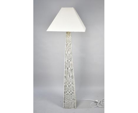 A Modern Woven based Pyramid Shaped Standard Lamp, Complete with Shade 