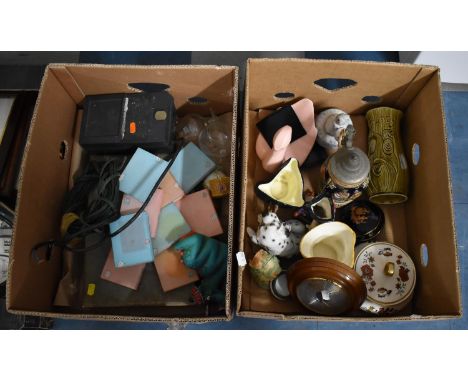 Two Boxes of Various Sundries to Include Ceramics, Ornaments, Character Jugs, Barometer etc 