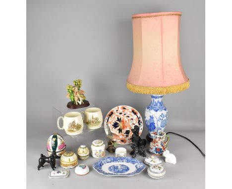 A Collection of Various Ceramics to Comprise Blue and White Vase Shaped Table Lamp, ceramic Eggs, Beswick Poodle (AF), Wedgwo