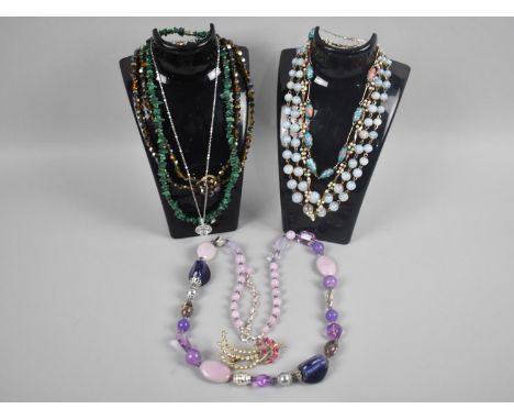 A Collection of Various Vintage Costume Jewellery to Include  Opaline Style Glass Beads, Malachite Chip Necklace, Vintage Bro