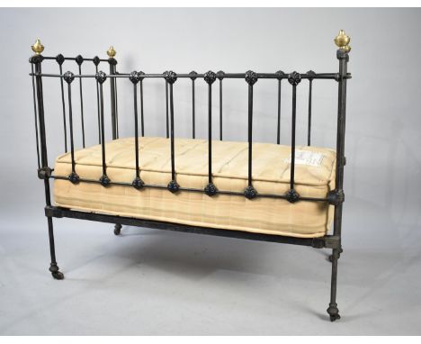 A Late Victorian/Edwardian Brass Mounted Iron Cot with Drop Down Side, 121cmx66cm 
