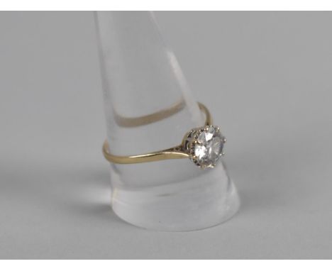 A 9ct Gold Mounted CZ Solitaire Ring, Round Cut Stone Measuring 7.5mm Diameter, in Eight Claw and Slight Illusion Setting, Si