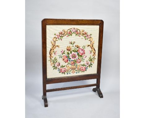 A Mid 20th Century Oak Framed Tapestry Fire Screen, 54cms Wide 