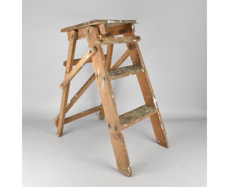A Small Vintage Wooden Three Step Step Ladder (wormed) 