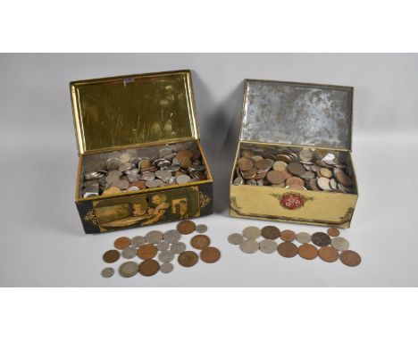 Two Vintage Tins Containing British and Foreign Coinage etc 