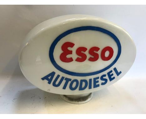 An Esso Auto Diesel glass petrol pump globe with repainted lettering to both sides. 