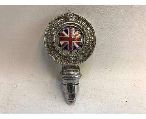 A Royal Automobile Club Associate car badge of small size with Union Jack centre and badge bar mounting.