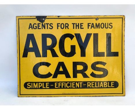 A rare Argyle Cars double sided hanging rectangular sign by Patent Enamel Co. in very good condition, 24 x 18".