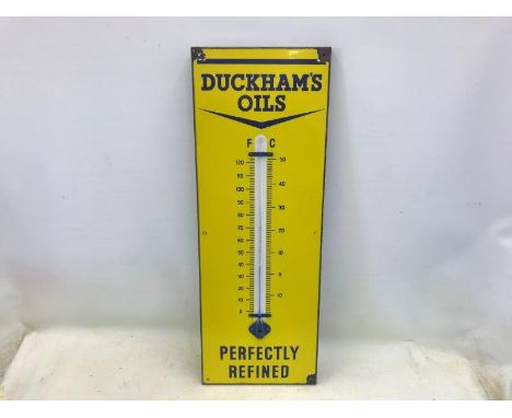 A Duckham's Oils Perfectly Refined enamel thermometer, 13 x 36".