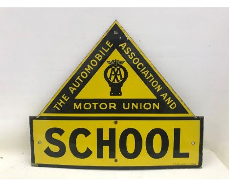 An AA and Motor Union School enamel sign, in excellent condition with superb gloss, by F. Francis and Sons Limited of Deptfor