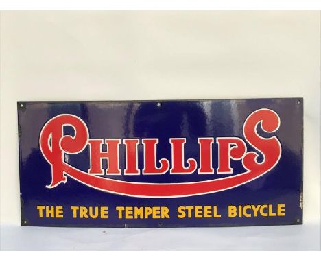 A Phillips - The True Temper Steel Bicycle rectangular enamel sign with good gloss, 27 x 12".